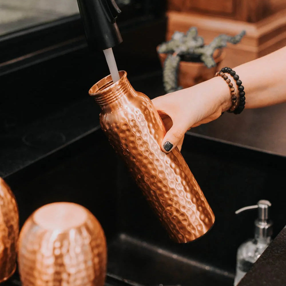 Certified Ayurveda® Pure Copper Water Bottle - V2 Hand-Hammered Edition