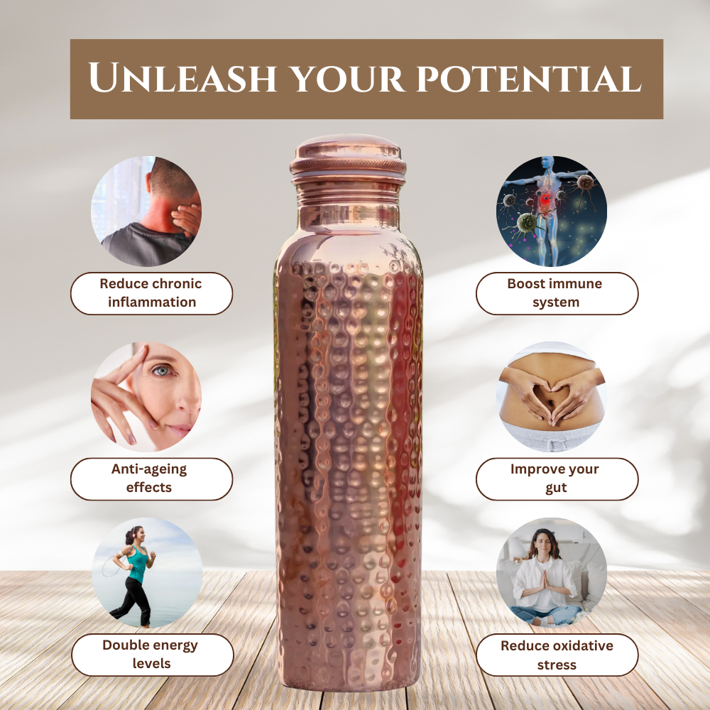 Certified Ayurveda® Pure Copper Water Bottle - V2 Hand-Hammered Edition