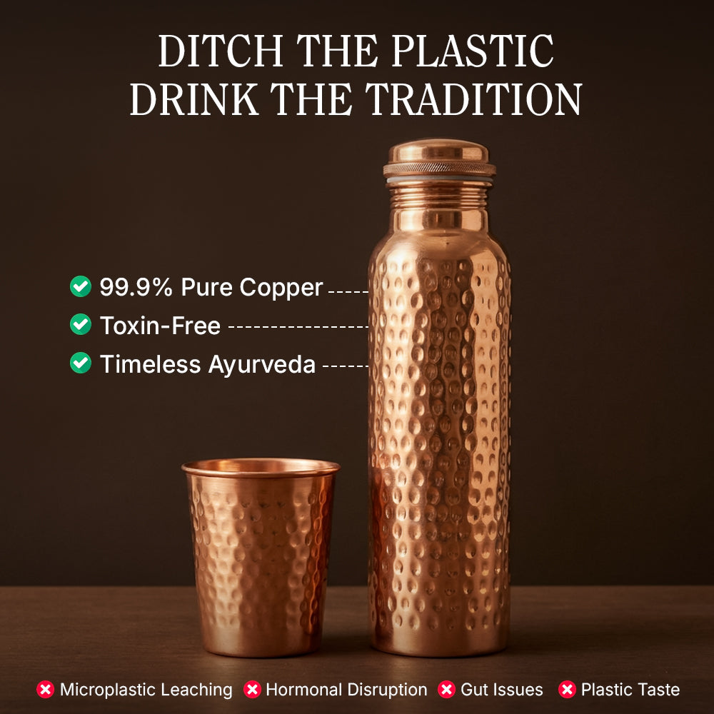 Certified Ayurveda® Pure Copper Water Bottle - V2 Hand-Hammered Edition