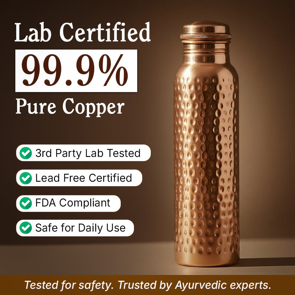 Certified Ayurveda® Pure Copper Water Bottle - V2 Hand-Hammered Edition