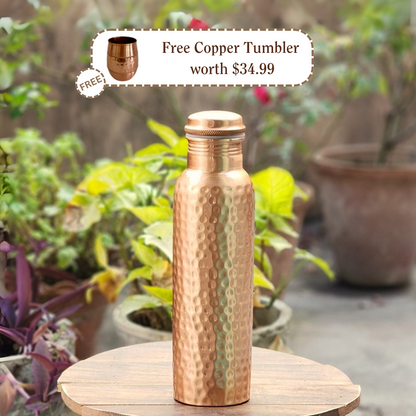 Certified Ayurveda® Pure Copper Water Bottle - V2 Hand-Hammered Edition